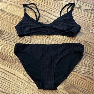aerie Black Ribbed Two-Piece Bikini Set